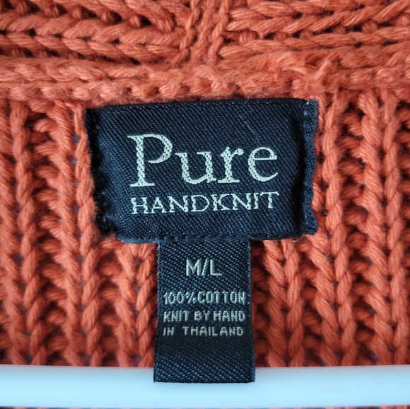 Pure Handknit Orange Cotton Cardigan Sweater - Picture 4 of 4